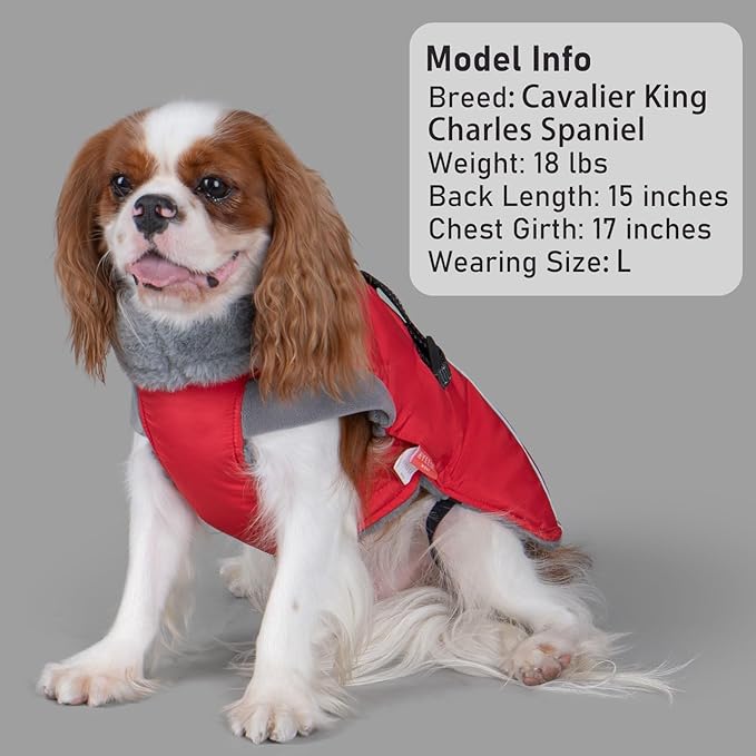 KYEESE Waterproof Dog Coat, Windproof Warm Winter Jacket with Leash Hole, Reflective Cold Weather Dog Coats for Small Dogs, Outdoor Pet Coat Cozy Puppy Jacket Thick Fleece Lined, Red, Small