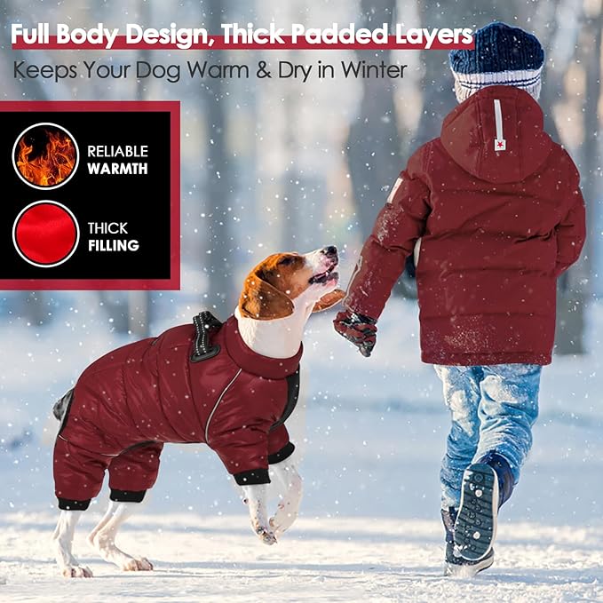 AOFITEE Dog Coat, Waterproof Dogs Jacket for Winter, Warm Fullbody Small Dog Snowsuit, Winter Coat for Small Dogs, Zip Up Pet Puffer Jacket Fleece Vest, Reflective Pet Snow Jackets, Christmas Red