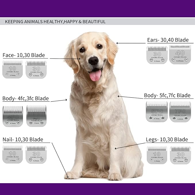Detachable Pet Dog Grooming Clipper Ceramic Blades,Compatible with Andis Size 5FC 1/4”(6.3mm) Cut Length,Compatible with Oster A5,Wahl KM10 Series Clippers
