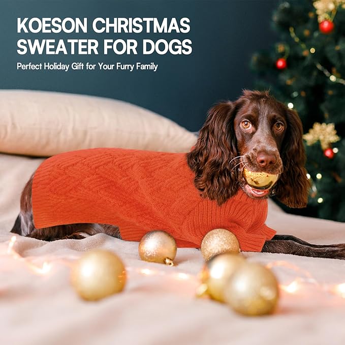 KOESON Small Dog Sweater Female and Male, Cable Knit Dog Sweaters with Sleeves, Easy On Halloween Sweaters for Dachshund, Chihuahua, Pug, Yorkie, Warm Winter and Fall Apparel for Small Dogs, Orange, S