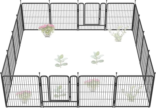 FXW Garden Fence Outdoor for The Yard – 32in(H) x 36.4ft(L) Heavy Duty Metal Animal Barrier for Dog and Rabbit, Decorative Dog Fence, 16 Panels, Black