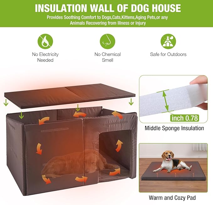 GUTINNEEN Dog House Outdoor Insulated with Strong Metal Frame and 6 Sided Insulation, Outside Dog Kennel for Small to Medium Dogs Puppy Cage for Winter Weatherproof
