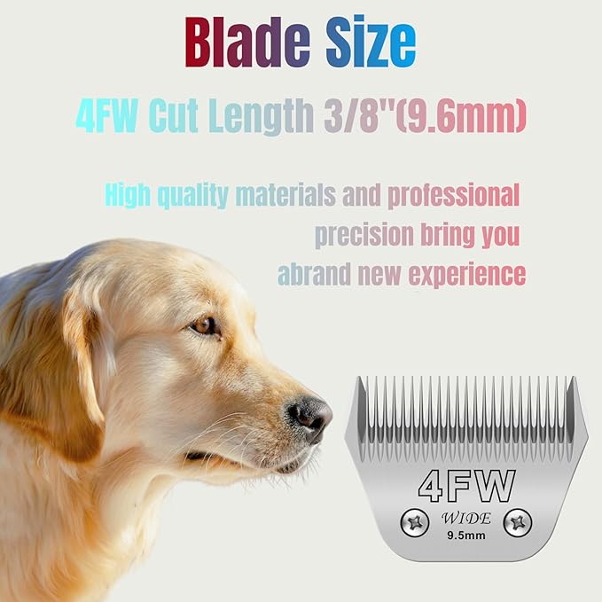 4FW Dog Grooming Clipper Replacement Blades, Compatible with Ainds, Oster A5, Wahl Km10 and Other Series Clippers, Blade Size-4FW Cut Length 3/8"(9.6mm)