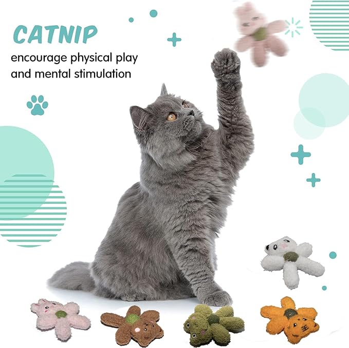 Cat Toys with Catnip Kitten Chew Bite Supplies Boredom Relief Fluffy Kitty Teeth Cleaning Chewing Cat Lovers Interactive Plush Gift (Frog)
