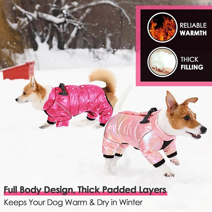 AOFITEE Dog Coat, Waterproof Dog Winter Jacket, Warm Fullbody Small Dogs Snowsuit, Winter Coat for Small Dogs, Zip Up Pet Puffer Jacket Fleece Vest, Outdoor Reflective Pet Snow Jackets, Rose Red XL