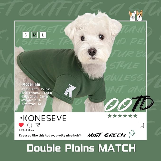 Koneseve Dog Shirt Soft Cotton Stretchy Clothes Comfy for Small Dogs Cat 2-Pack Rust & Mist Green XS