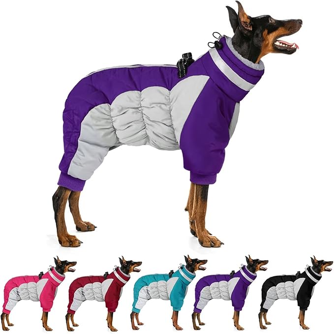 MIGOHI Full Body Dog Coat - Warm Reflective Winter Coat for Medium Dogs with Harness,Turtleneck Dog Fleece Jacket,Four-Leg Windproof Puffer Jackets Snowsuit with Zipper for Small Medium Large Dogs,L