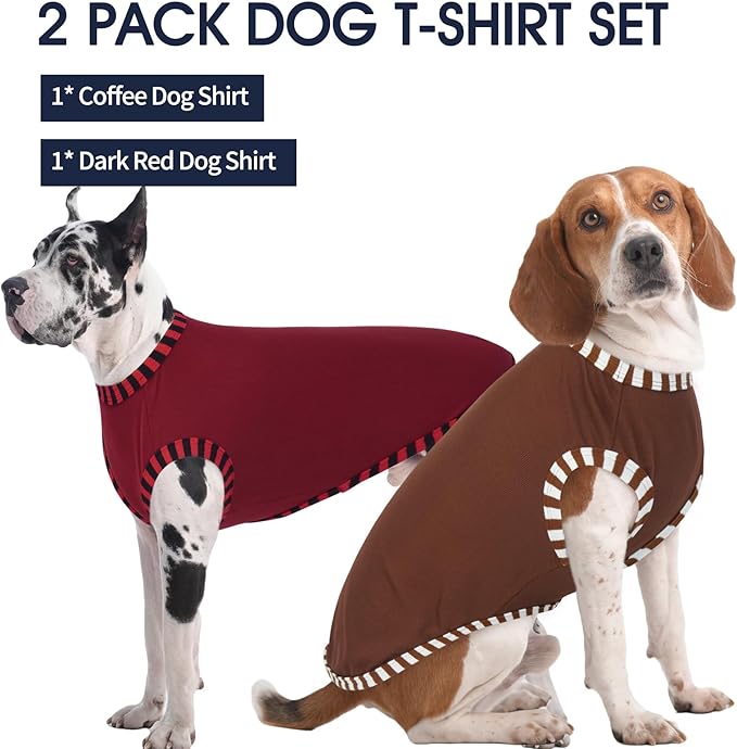 IECOii 2 Pack Dog Shirt for Large Dogs | Pullover T-Shirts, Sun Protection in Outdoor, Sleeveless Tank Top for Large Breeds, Coffee+DarkRed, 3XL