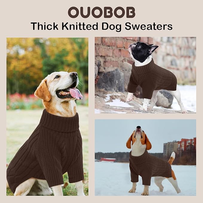 Dog Sweater for Medium Dogs, Warm Winter Fall Dog Sweaters for Dog Girls Boys, Turtleneck Dog Knitwear, Doggie Christmas Sweater, Pet Sweatshirt Clothes Knit French Bulldog, Beagle (Brown M)