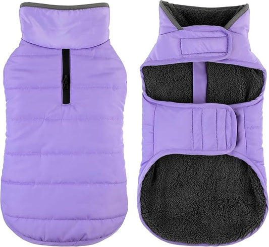 Dog Winter Coat, Waterproof Dog Jacket with Leash Hole, Reflective Adjustable Pet Snow Vest, Warm Fleece Sweater for Small Medium Large Dogs - Light Purple, XS