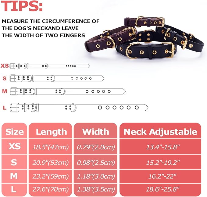 Leather Dog Collar,Dog Collar with Adjustable Sturdy Metal Buckle,Heavy Duty Dog Collar for Walking, Hiking, Training, Hunting (Brown,M:16.2"-22" Neck)
