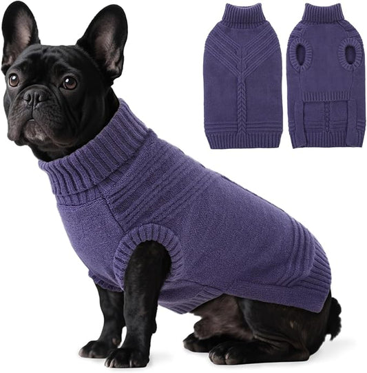 Dog Sweaters for Small Dogs Male Female Pet Knitwear Classic Puppy Warm Pullover Turtleneck Cold Weather Clothes for Yorkie(GrayishBlue, S)