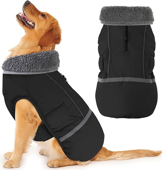 Dogcheer Warm Dog Coat, Waterproof Dog Jacket Christmas Puppy Winter Coat with Buckle, Reflective Adjustable Pet Snow Jacket Turtleneck Fleece Sweater for Small Medium Large Dogs - Black, 3XL