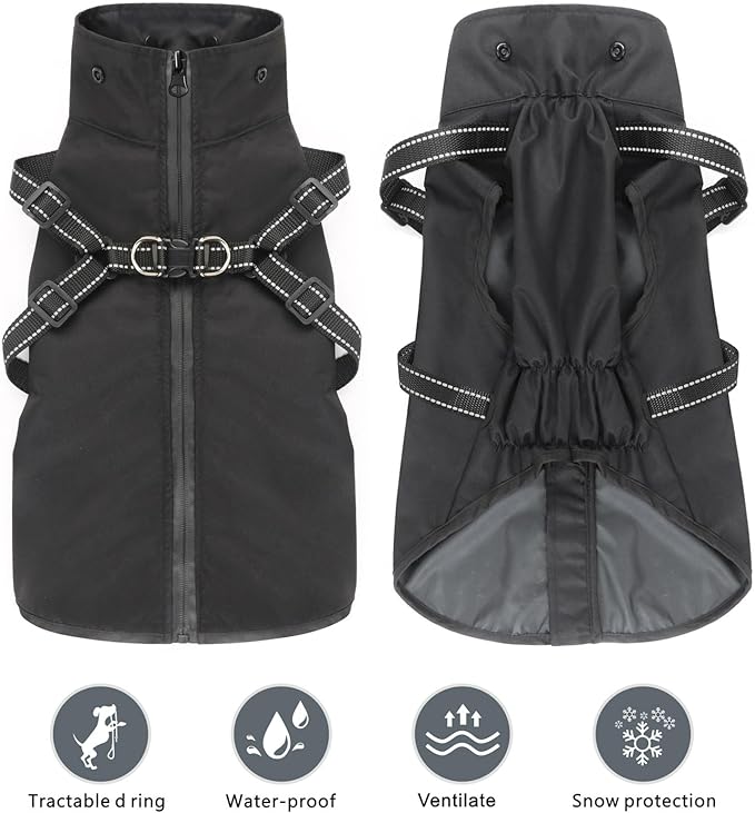 Mosucoirl Dog Raincoat Waterproof Dog Hoodie Reflective Dog Raincoat Hooded Adjustable Rain Jacket for Small Medium Large Dogs Puppies (Black, XXL)