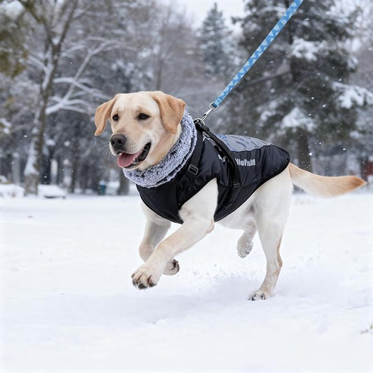 Dog Coat for Medium Large Dogs,Waterproof Reflective Dog Winter Jacket with Harness, Fleece Snowsuit,Warm Pet Winter Coat(Reflective Blue-XL)