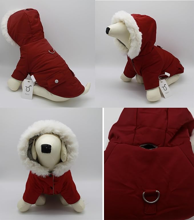 Pet Warm Dog Coat for Winter Cold Weather Dog Clothes Hooded Dog Jacket Small Puppies Medium Large Dog Cat Clothes Insulated Padded Snow Jacket (X-Large, Dark Red)
