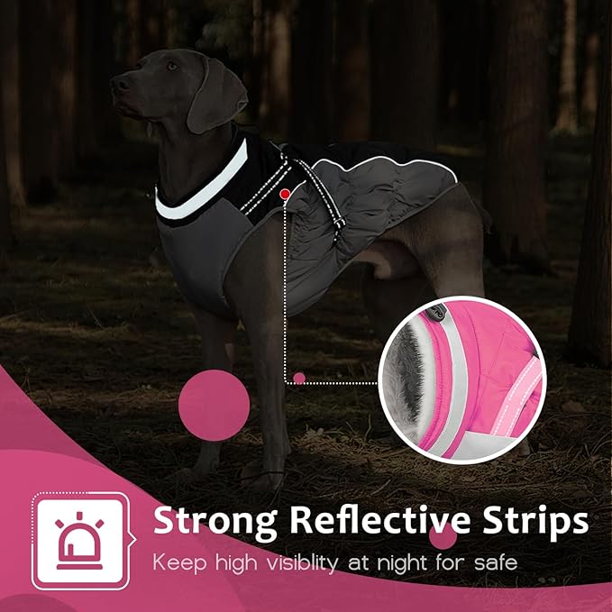 Dog Winter Coat with Harness, Dog Jacket, Pet Clothes with Zipper on Back, Waterproof Windproof Warm Vest, Reflective Cold Weather Coats, for Small Medium Large Dogs, Thick, Pink, M
