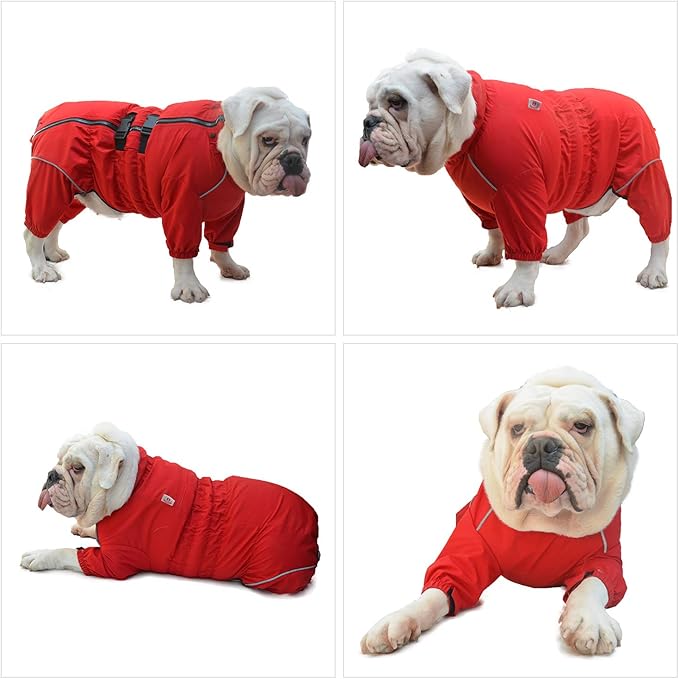 Dogs Waterproof Jacket, Lightweight Waterproof Jacket Reflective Safety Dog Raincoat Windproof Snow-Proof Dog Vest for Small Medium Large Dogs Red S