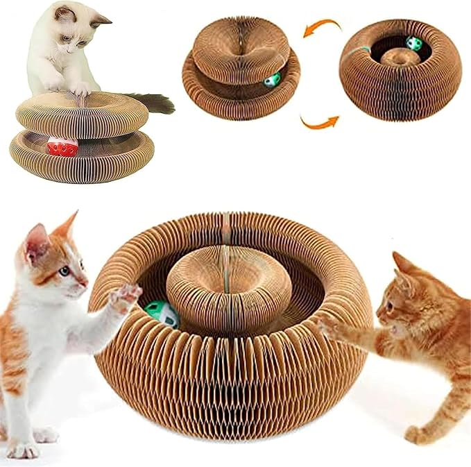 Kitty Kurlz Cat Toy,Magic Organ Cats Scratcher Board,Foldable Recyclable Accordion Toys with Ball for Cats Indoor(2pc)