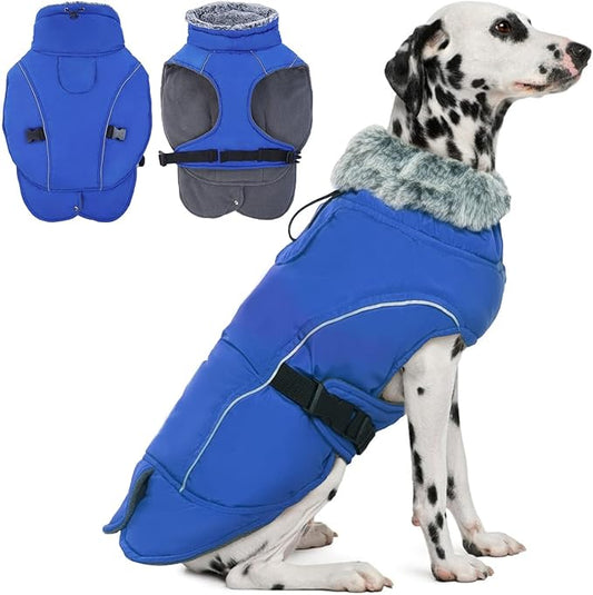 DENTRUN Small Dog Winter Warm Coat - Windproof Cozy Jacket, Thick Fleece Vest with Adjustable Belt, Water Repellent, Reflective Dog Sweater for Yorkie Dachshund Wear, Blue, S