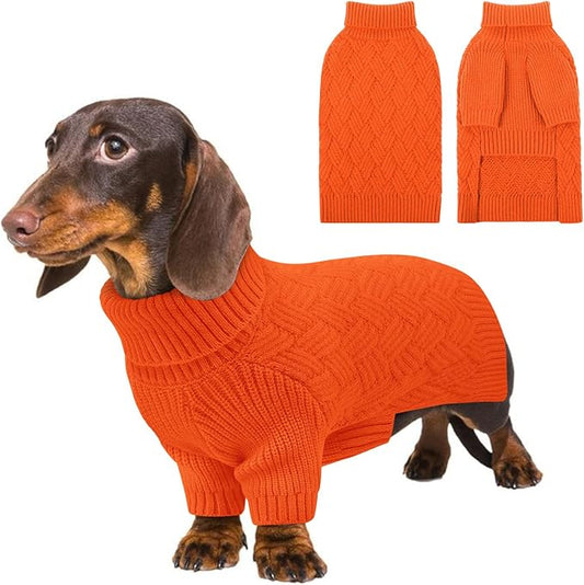 KOESON Medium Dog Sweaters, Warm Sweater for Medium Dogs Female Male, Turtleneck Dog Halloween Sweater with Sleeves, Easy On Pet Sweaters with Sleeves for Beagle, Dachshund, Boston Terrier, Orange, M