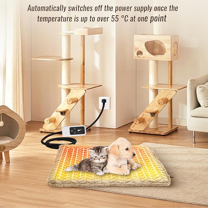 Heeyoo Pet Heating Pad, Adjustable Temperature Dog Cat Heating Pad with Timer, Waterproof Heated Dog Bed with Chew Resistant Cord, Auto Power-Off Indoor Pet Heated Mat for Dogs and Cats, 36" x 24"