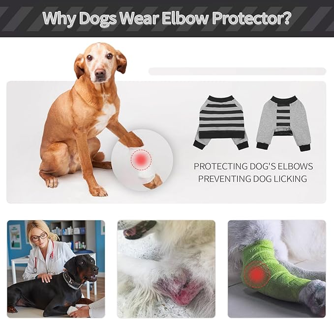 FUAMEY Dog Recovery Sleeve with Elbow Protector,Dogs Shirt Stop Licking Joints,Pet Long Sleeve Suit Protecting Dog's Front Leg Arm Wounds Cover Skin Conditions Black Stripes M