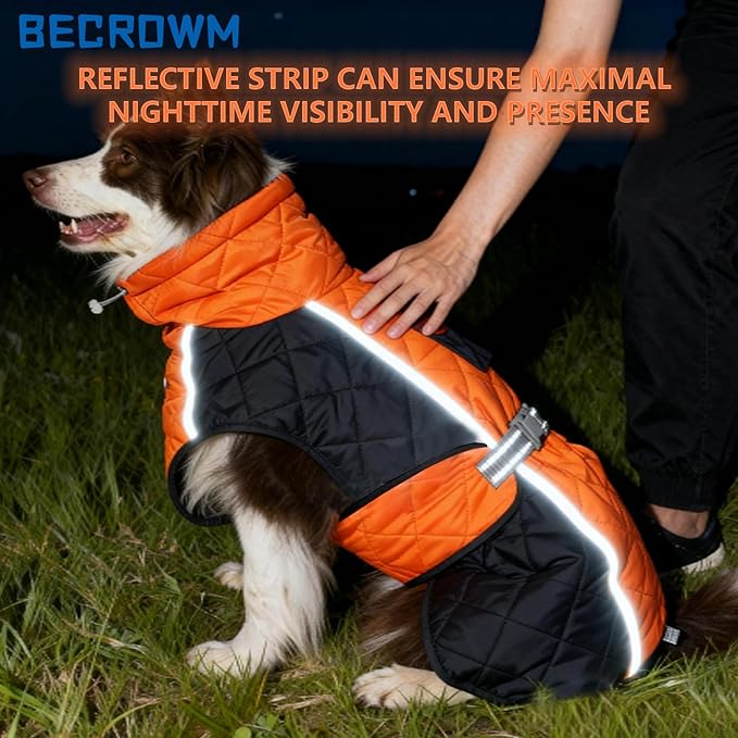 Dog Coat Dogs Winter Coat- Fleece Lined,Water-Resistant,Convertible Collar,Back Reflective Strip&Easy to Wear for Outdoor Walking Dog-Jacket(Orange, XXX-Large)