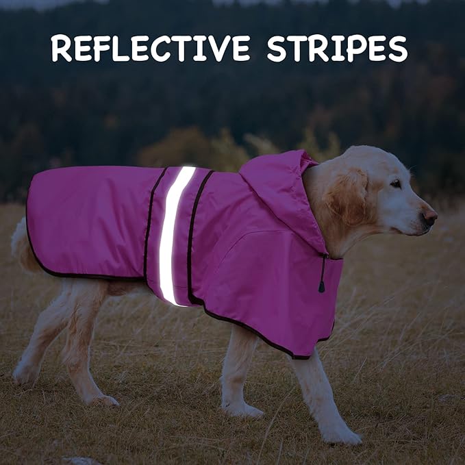 Dog Raincoat - Reflective Dog Rain Jacket, Waterproof Hooded Pet Rain Coat with Harness Hole, Lightweight Adjustable Doggie Slicker Poncho for Walking (XX-Large, Pink)
