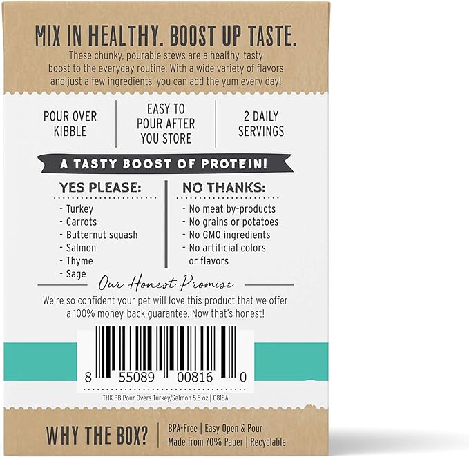 The Honest Kitchen Bone Broth POUR OVERS™ Wet Toppers for Dogs (12 pack), 5.5oz - Turkey & Salmon Stew