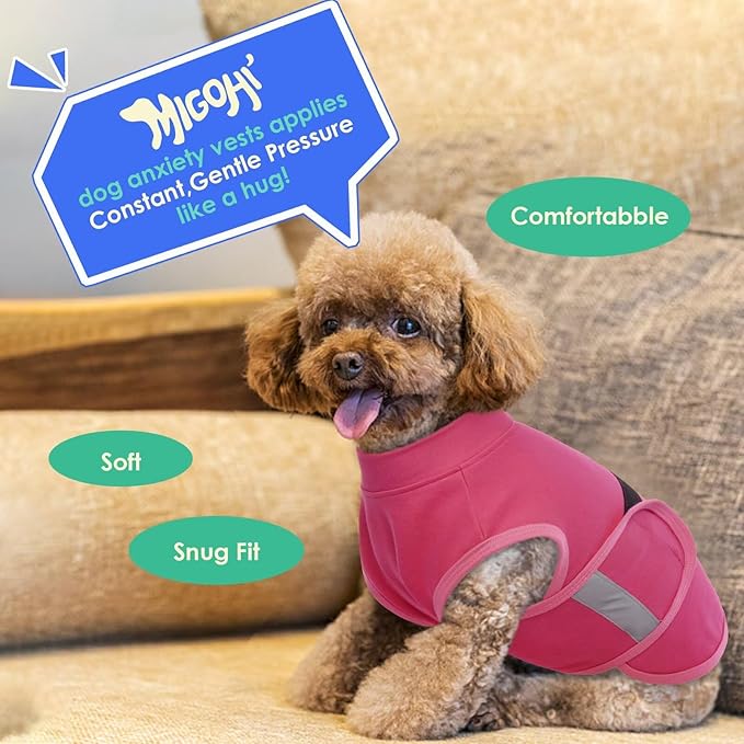 MIGOHI Dog Anxiety Relief Coat,Comfort Anxiety Vest for Dogs,Adjustable Anxiety Calming Wrap for Fireworks,Thunderstorms,Travel, Separation, Dog Anxiety Jacket for Small Dogs,S,Rosered