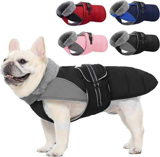 Nanaki Small Dog Coats for Winter Waterproof, Warm Fleece Lining Dog Jacket with Leash Hole, Reflective Adjustable Cold Weather Puppy Jacket Vest, Easy On Pet Snow Jacket Suit Male Female, Black S