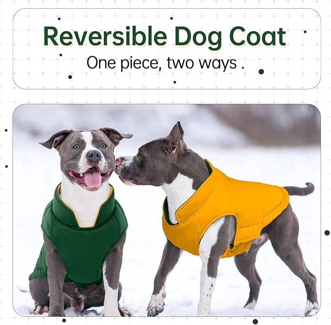 Lelepet Reversible Dog Coat Waterproof Dog Jacket Windproof Puffer Vest for Winter Warm Lightweight Coats for Small Dogs Adjustbale Hook & Loop Pet Apparel with Leash Hole, Chihuahua, Green, XS