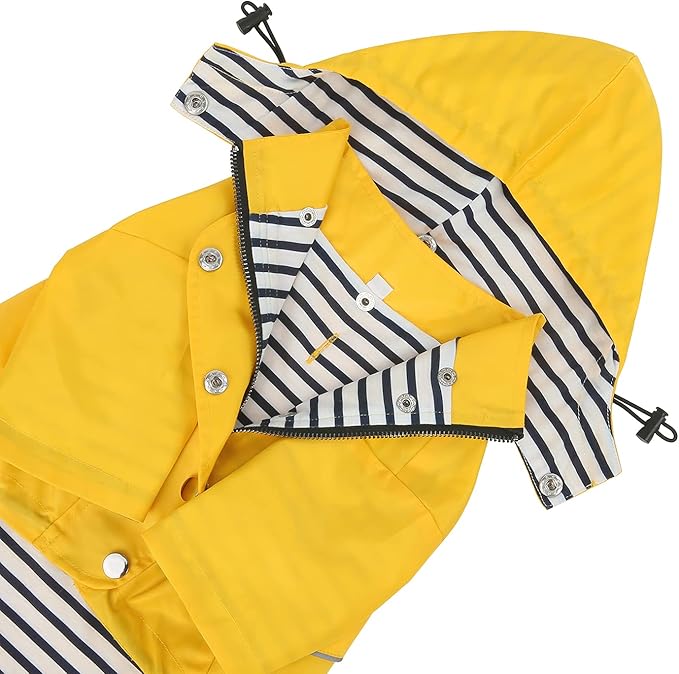 HDE Dog Raincoat Poncho Double Layer Zip Rain Jacket with Removable Hood, Leash Hole for Small to 3XL Dogs and Puppies Yellow - L