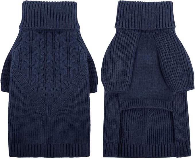 Queenmore Large Dog Sweater for Girl or Boy, Christmas Sweatshirt, Winter Puppy Knitwear, Pet Chunky Warm Coat for Small Medium Dogs, NavyBlue L
