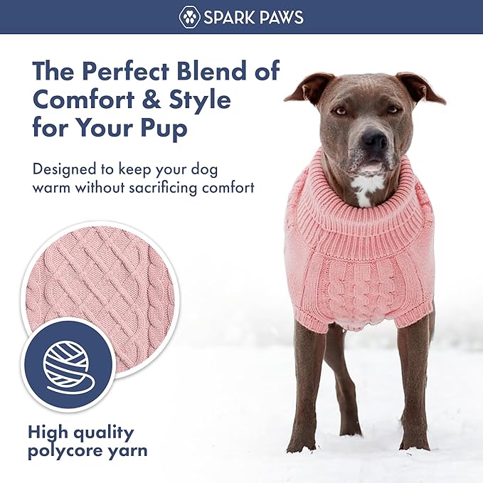 Spark Paws Knit Dog Sweater – Ultra Soft Warm Winter Dog Sweater for Small, Medium & Large Dogs – Stretch Fit Pet Sweater for French Bulldog, Pitbull, Girl & Boy Dogs Jacket, (Pink Cableknit, 2XL)