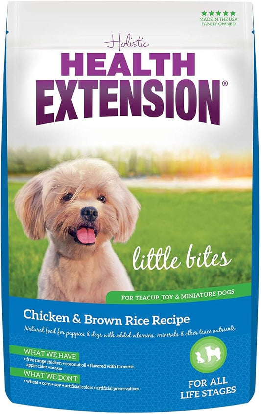 Health Extension Little Bites Dry Dog Food for Small Breeds, Chicken & Brown Rice Recipe, with Probiotics & Superfoods for Digestion & Coat Health, 4 lb bag (Pack of 1)