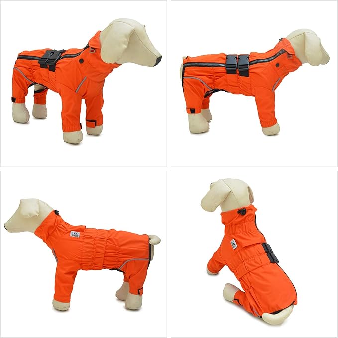 Dogs Waterproof Jacket, Lightweight Waterproof Jacket Reflective Safety Dog Raincoat Windproof Snow-Proof Dog Vest for Small Medium Large Dogs Orange L