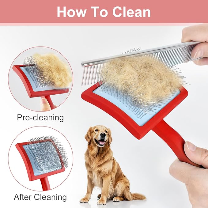 Slicker Brush for Dogs, Doodle & Poodle Brush for Long Haired Dog, Dog Slicker Brushes for Grooming (Large Curved)