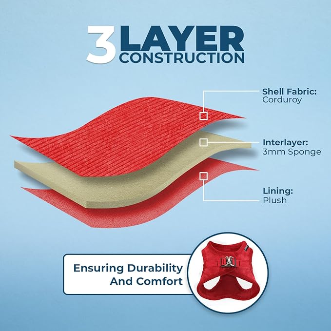 Best Pet Supplies - All Weather Mesh/Plush, Reflective, No Pull Harness for Small, Medium Dogs, Cats - Secure with Hook & Loop Fastener, Buckle, Double D-Rings - Red Corduroy, M