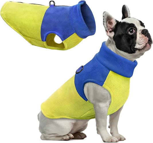 Idepet Dog Fleece Vest Sweater Zip Up Warm Pullover Dogs Jacket with D-Ring Leash Winter Cold Weater Coat Pet Sweatershirt Clothes Hoodie for Small Medium Dogs Boy Girl (Blue/Green, XL)