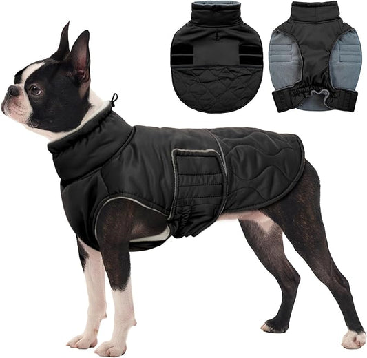 FUAMEY Small Warm Winter Jackets for Dogs Waterproof, Fleece Dog Coat Cold Weather, Sherpa Puppy Vest Sleeveless, Adjustable Thermal Snowsuit Pet (Black, S)
