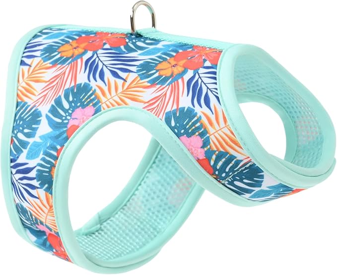 Mile High Life Dog Harness, Air Mesh Floral Vest Harness for 20 lbs Small Dogs & Cats, Easy Get on Adjustable Easy Closures Both Neck and Chest(Green Flower, S Chest 16"-18")