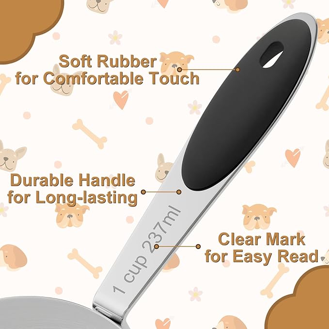 1/2 Cup Dog Food Scoop, Stainless Steel Scooper for Feeding Pet, Cat, Dog, Rabbit, Bird, Long Handle, Dishwasher Safe