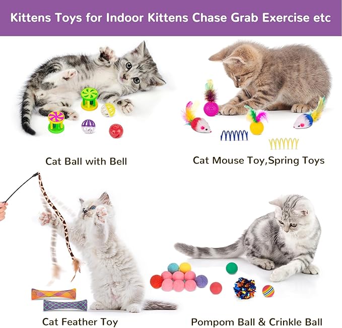Retro Shaw 33Pack Cat Toys, Cat Tunnels Toy for Indoor Cats Kitten Kitty, Interactive Large Cat Tube Tent Feather Wand Teaser Bell Fuzzy Ball Springs Mouse Pet Set