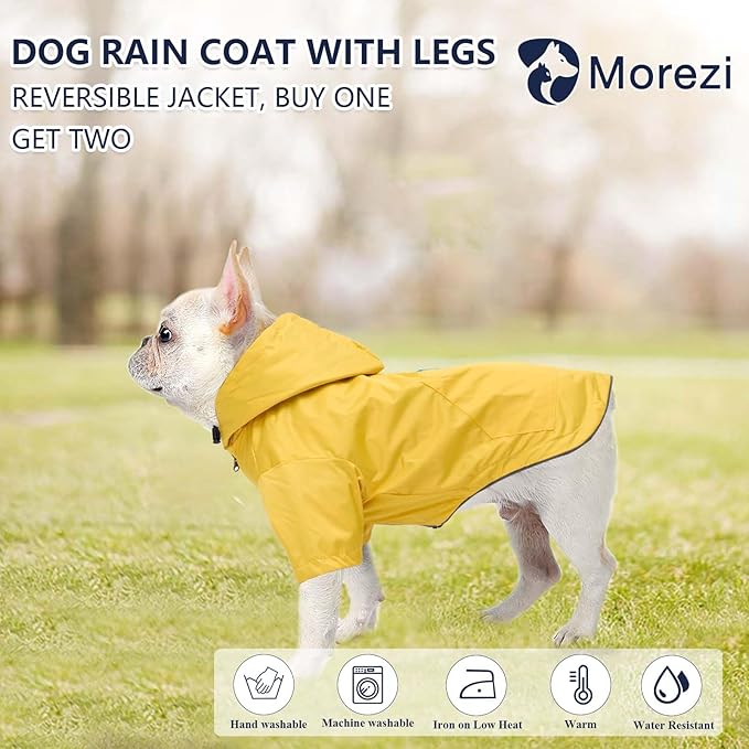 Dog Raincoat Dogs Waterproof Reversible rain Jacket Dog Small Medium Breeds Reflective Zipper Storage Pocket Harness Hole - Yellow - XXL