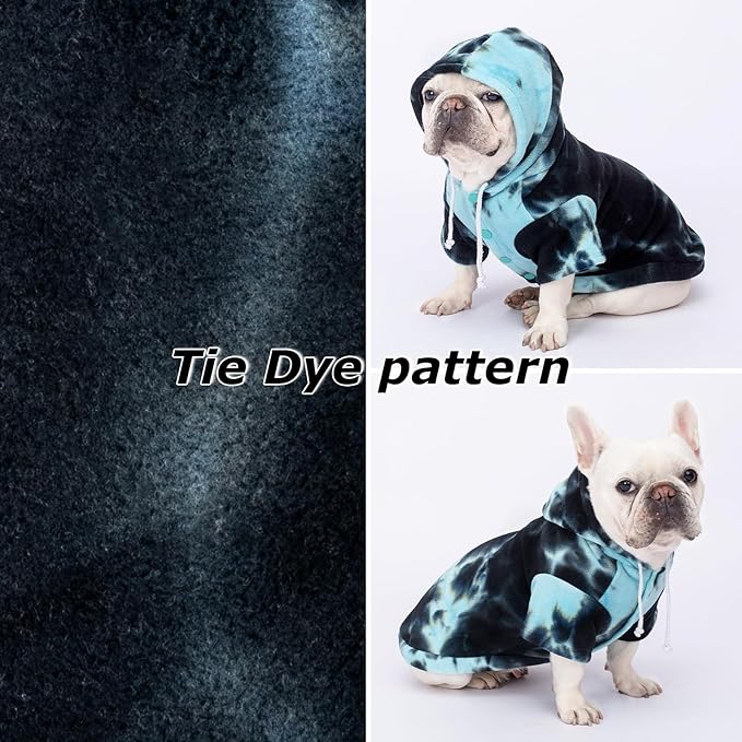 Dog Hoodie Tie Dye Dog Sweatshirt Chic Winter Clothes Ultra-Soft Warm Sweaters for Small Medium Dogs Fashion Pet Clothes for Dogs (Blue/Black/Grey, XL (Back: 16.92",Chest: 21.65", Neck: 18.89"))