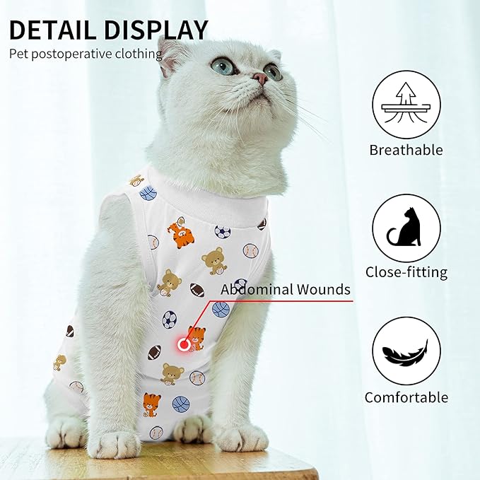 Cat Professional Surgical Recovery Suit,E-Collar Alternative for Cats Dogs,After Surgery Wear, Pajama Suit,Home Indoor Pets Clothing Football S