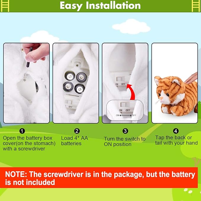 Pattern Yellow Plush Cat Stuffed Animal Interactive Cat Robot Toy, Barking Meow Kitten Touch Control, Electronic Pet Kitty Toy, Animated Toy Cat for Girl Baby L:12" * H:8" * W:5"