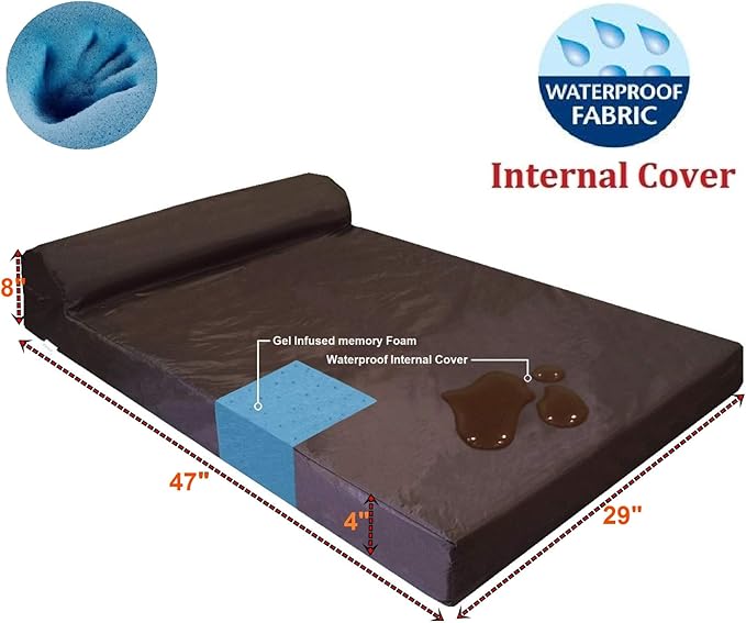 Dogbed4less Premium Head Rest Pillow Orthopedic Cool Memory Foam Dog Bed for Large Dogs, Waterproof Lining with Washable Canvas Black Cover, Extra Large 47X29 Inches